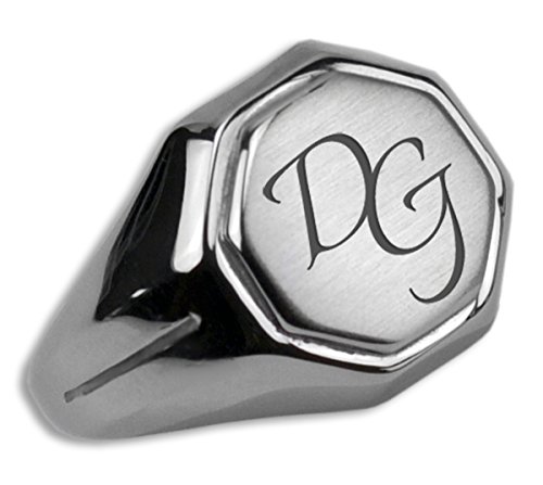 Preisvergleich Produktbild Siegelring Edelstahl mit Ihrer Gravur Front achteckig mattiert personalisiertes Geschenk Grösse 71