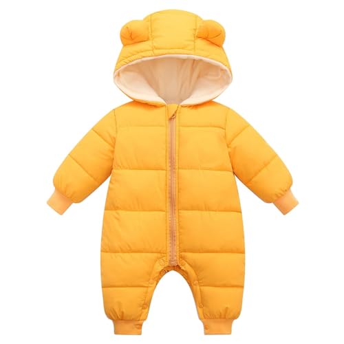 luohaibell Bebé Peleles Mono de Nieve para bebés Niños y Niñas Mameluco Capucha Mono Forro Polar Abrigo de Chaqueta Bodys Chaqueta de invierno (Yellow, 12-18 Months)
