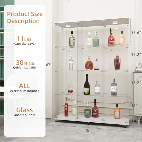 Image of Beauty4U White Glass Display Cabinet, 12-Shelf Curio Cabinet with LED