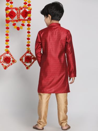 Image of VASTRAMAY Boy's Silk Blend Printed Kurta Pyjama Set (1)