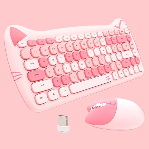 Cute Cat 2.4G USB Wireless Keyboard and Mouse Combo, Silent...