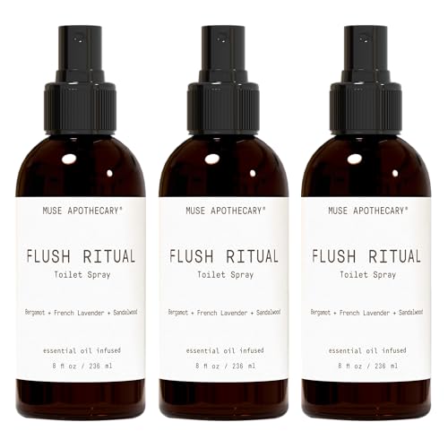Muse Apothecary Flush Ritual - Aromatic &amp; Refreshing Toilet Spray, Use Before You Go, 8 oz, Infused with Natural Essential Oils - Bergamot + French Lavender + Sandalwood, 3 Pack