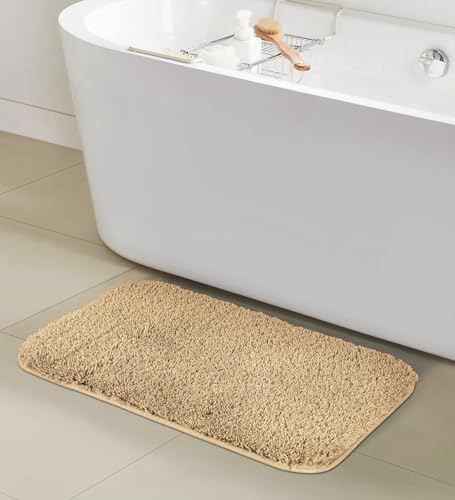 Image of Obsessions Ultra-Absorbent Quick-Dry Bath Mat | 1400 GSM Polyester | Soft, Non-Slip & Fast-Drying Bathroom Rug for Safety & Comfort | 40 x 60 cm | Dark Beige