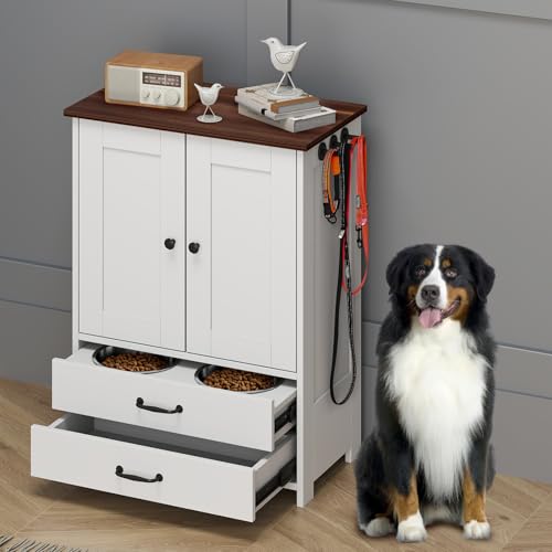 Rovibek Dog Feeding Station with Storage Cabinet - Elevated Dog