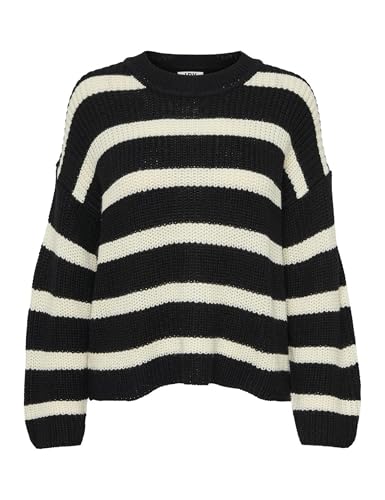 JDY Damen JDYjusty L/S Stripe Knt Noos Jumper Pullover, Schwarz, S EU