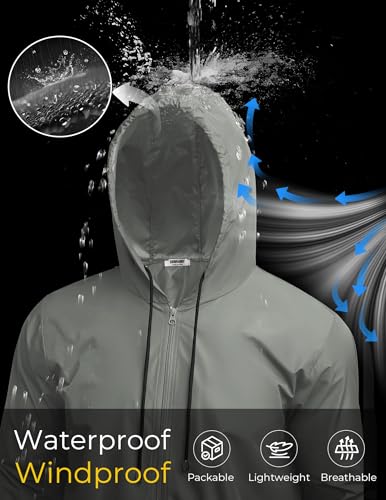 Image of COOFANDY Mens Packable Rain Jacket Lightweight Waterproof Raincoat with Hood Outdoor Rain Gear Travel Hiking Cycling