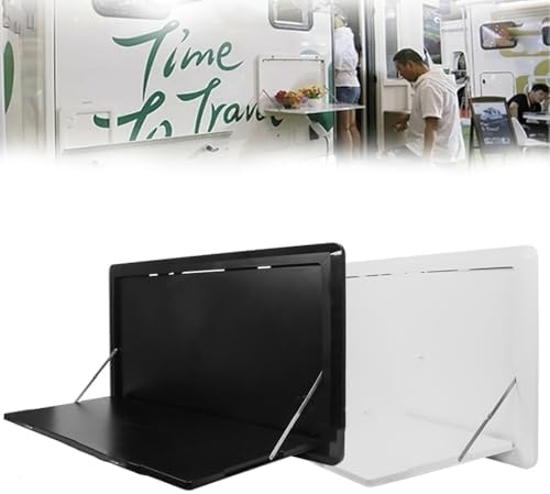 Folding Wall-Mount Picnic Table for RV Caravan - Lockable Flip-Down Desk, 31.5"x17.7", Outdoor Portable Camping Table, Space-Saving White Design