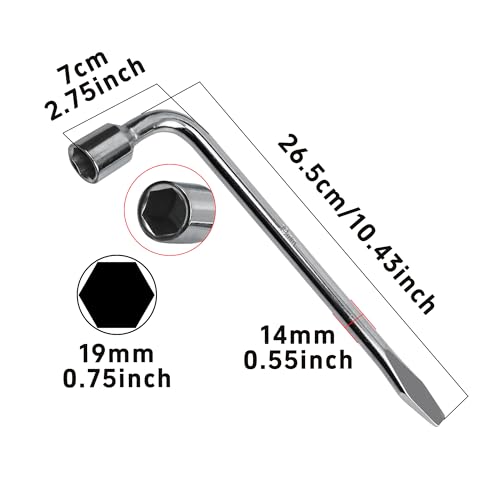 Image of 19mm Car Spare Tire Lug Wrench, Heavy Duty L-Type Tire Steel Tool with Slotted Hex End for Spare Tire Replacement, Car Repair, Maintenance