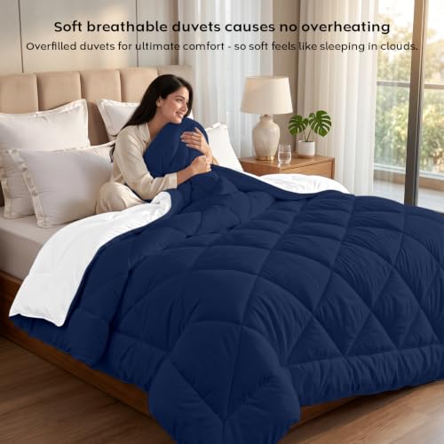 Image of AYKA Reversible Comforter 220 GSM Microfiber Reversible AC Comforter /Blanket for Winter /Quilt /Duvets for Queen Size Single Bed Comforter (60 * 90, Navyblue & White)| TC - 220