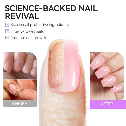 Image of Gelike EC Nail Growth Treatment: Milky Pink 15ml Natural Nail Strengthener for Weak and Damaged Nails - Protein Nail Hardener for Home Salon Outdoor