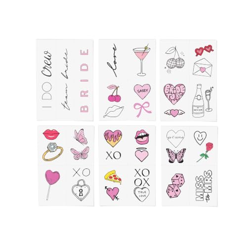 INKED by Dani Bachelorette Babe Temporary Tattoo Pack- Hearts, Roses, Rings and More Bridal Fine Line Temporary Tattoo Art