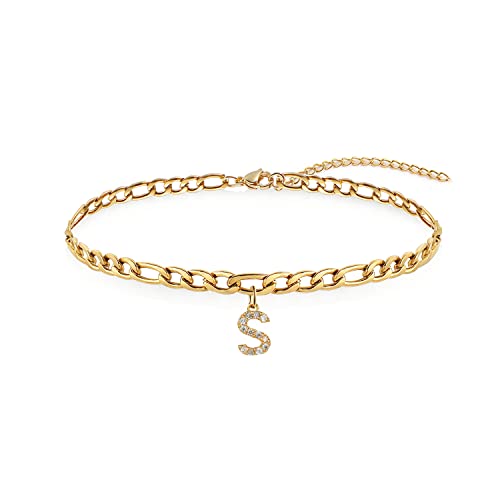 Dainty Initial Anklet Bracelets For Women Girls,18K Gold Plated Dainty Nk Figaro Chain Cubic Zircon Charm Initial Anklets For Women Girls Jewelry Gifts #TOP2