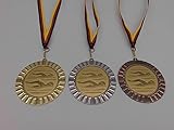 Fanshop Lünen Medaillen Set - Große Metall 70mm - Gold, Silber, Bronze, Schwimmen - Schwimmensport - mit Alu Emblem 50mm - (Gold) - Medaillenset - mit Medaillen-Band - (e107) -