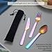 Evanda Regenbogen Campingbesteck, inklusive Messer, Gabel, Löffel, Titan Regenbogen Plattierung Edelstahl Reisebesteck mit schwarzer Tasche, für Outdoor, Camping, Reisen, spülmaschinenfest