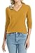 QUALFORT Women's Sweater V Neck Lightweight Long Sleeve Pullover Sweater Mustard Yellow Medium