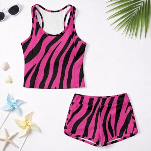 Traje de baño para adolescentes tankini cómodo dos piezas estampado rosa 2
