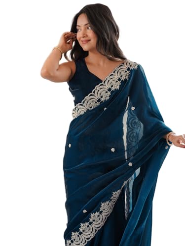 Image of SIRIL Women's Tissue Silk Sequence Embroidery Saree With Unstitched Blouse Piece