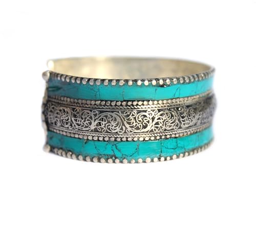 Ornate Mosaic Stabilized Turquoise Cuff Bracelet - Slightly Adjustable2