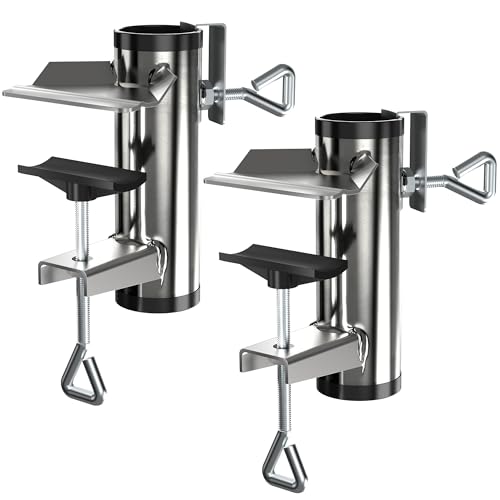 Menz Sonnenschirmhalter Balkongeländer 2er Set- Metall Sonnenschirm Halterung Balkon, flexibel montierbar - Kompakte Schirmhalterung Balkongeländer ersetzt Sonnenschirmständer