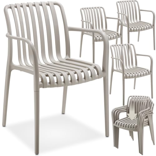 tectake® Lot de 4 Chaise de Jardin Fauteuil Salon extérieur empilable avec Accoudoirs, résistant aux intempéries, pour Salon de Jardin Exterieur, Meuble...