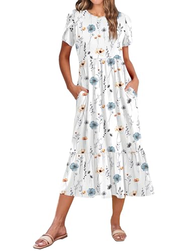 Image of Zeagoo Women Summer Midi A Line Dress Short Sleeve Casual Flowy Tiered Beach Long Sundress with Pockets 2026 Vacation Travel