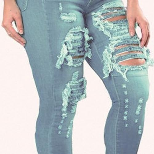 JEKE-DG Women's Skinny Destroyed High Waist Jeans Stretch Distressed Ripped Denim Slim Butt Lifting Skinny Trousers2