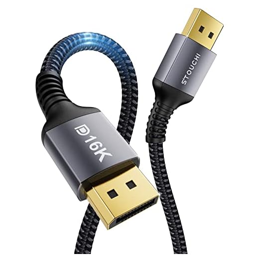 Stouchi Short Dislayport 2.1 Cable 3.3FT, 80Gbps [16K@60Hz, 8K@120Hz, 4K@240Hz, 1080P@360Hz] HDR, HDCP, DSC 1.2a, FreeSync G-Sync DP Cable for Gaming Monitor, RTX 5090, RX 9070, RTX 6000 Ada