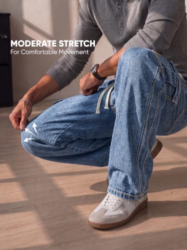 Image of JMIERR Men's Stretch Cargo Jeans Loose Straight | Over 60% Cotton Blend, Stretch Denim, Drawstring Waist, 5-Pocket Design, Loose Straight Fit, Casual Workwear Jeans