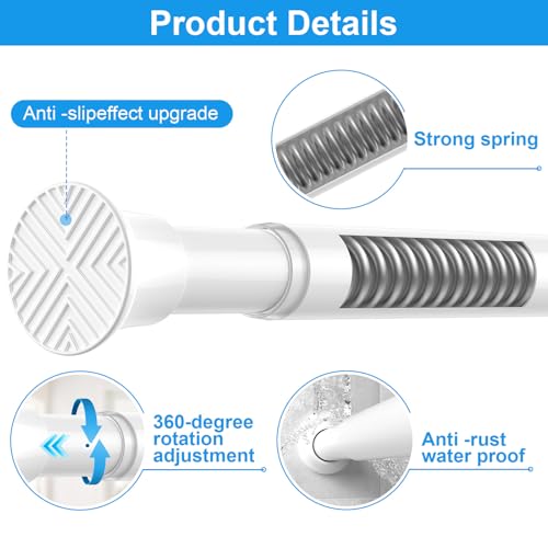 Image of MEXAU 4 Pack Spring Tension Curtain Rods 24-46In White Shower Curtain Rod | Adjustable Spring Tension Rods No Drilling for Window Closet Kitchen Wardrobe Bathroom, Non Slip Tension Rods ,7 /8 inch Diameter