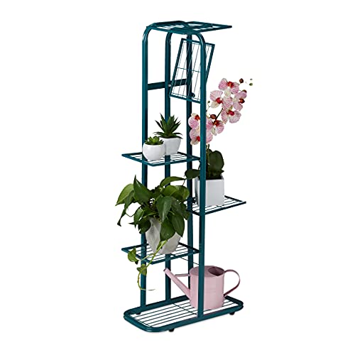 Relaxdays Blumentreppe Metall, 6-stufige Blumenetagere, außen & innen, HBT 107 x 44 x 24 cm, Pflanzenregal, grün