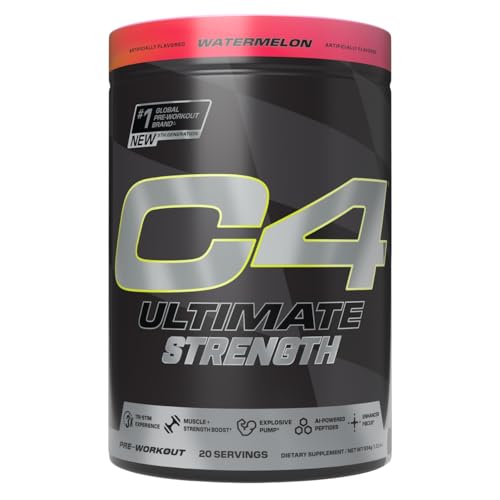 Image of Cellucor C4 Ultimate Strength Pre Workout Powder - Tri-Stim Experience 300mg Caffeine+TeaCrine+Dynamine - Creatine & Beta-Alanine - Energy Supplement for Men & Women - Watermelon, 20 Servings