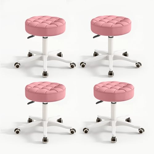 Image of Small Chair Round Rolling Stool with Wheels PU Leather Height Adjustable Swivel Drafting Work SPA Salon Stools Home Office Chair,4 Pack