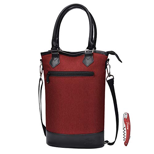 Tirrinia Insulated Wine Carrier Tote - Travel Padded 2 Bottle Wine/Champagne Cooler Bag