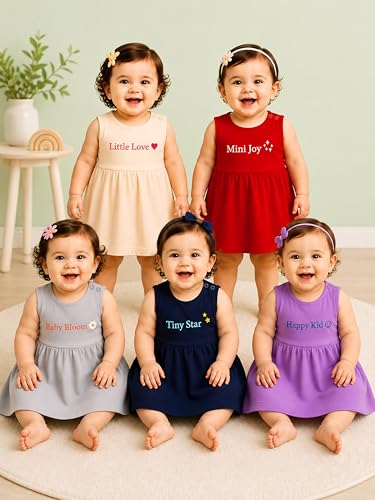 Image of Kidbee Baby Girls A-Line Dress Combo Pack of 5 | Printed Cotton Blend Frocks | Multicolor | Newborn, Infant & Toddler