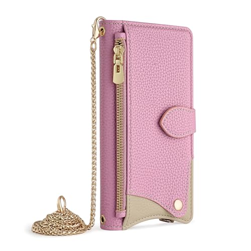 Jiajihua Funda Compatible con Huawei Y7 2019 / Y7 Prime 2019 / Enjoy 9 Cordón Cartera con Cremallera【Ranura para Tarjetas】【Flip Stand】【Cierre magnético】【Funda de teléfono】 Pink