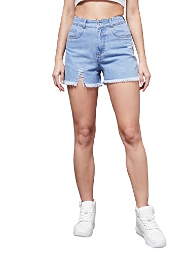 Image of Miss Chase Women's Relaxed Mid Rise Regular Non Stretchable Denim Shorts