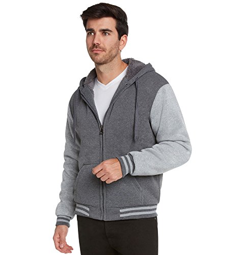Maximos Men's Sherpa Lined Varsity Full Zip Hooded Jacket