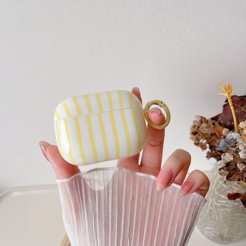 Image of MINSCOSE for AirPods Pro 2nd /1st Generation Clear Case,Cute Striped Pattern Design with Girly Keychain Ring,Soft TPU Protective Shockproof Cover with Cleaner Kit for Airpods Pro /Pro 2-Yellow