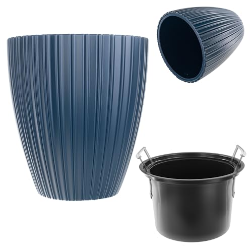 KADAX Dekorativer Übertopf mit Inneneinsatz, Runder Pflanztopf, Blumentopf aus Kunststoff, Pflanzentopf für Innen und Außenbereich, Blumenübertopf (Blau, 40 cm)