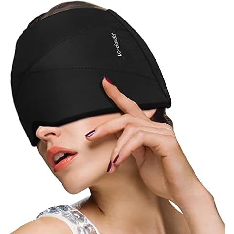 Migraine Relief Cap Form-Fitting Gel Ice Pack Cold Wrap Hat, LC-dolida Reusable Cold and Hot Therapy Headache Cap Mask Stretch Cooling Migraine Cap for Tension Headache Relief and Sinus Pressure Cover