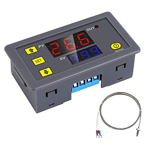 YEMIUGO Temperature Controller Module DC 12V Programmable Digital Thermometer Dual LED Display Thermometer with K-Type Thermocouple Thermostat High Precision Sensor Probe -60℃-500℃