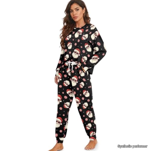 Image of Women's Pajamas Set Soft 2 Piece Loungewear Long Sleeve Pj Set | Matching Sleepwear, Crew Neck Top, Drawstring Jogger Pants with Pockets, Fall Pajama for Home, Sleep, Casual Wear, Plus Size
