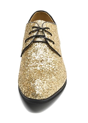 Image of Men's Glitter Oxford Dress Shoes Loafer Burgundy, Lace-up Design,Sparkly Glitter Encrusted for Wedding Prom Black Golden Silver Wine red