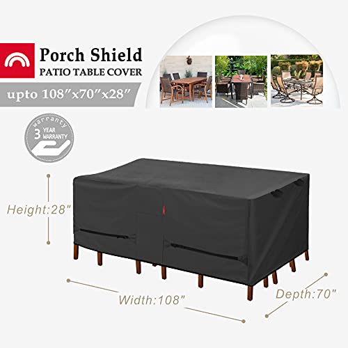 Porch Shield Patio Table Cover - Waterproof Outdoor Dining Table And Chairs Furniture Set Cover Rectangular - 108 X 70 Inch, Black #TOP1