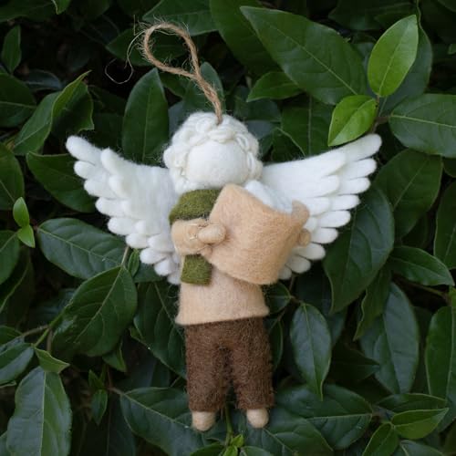 5.9 inch Felt Angel Ornament, Wool Felted Angel with Wing & Book, Christmas Felting Ornaments Mini Hanging Wool Angel Figurines, Handmade Crafts Xmas Tree Holiday Easter Gifts Home Office Party Decor - image 3