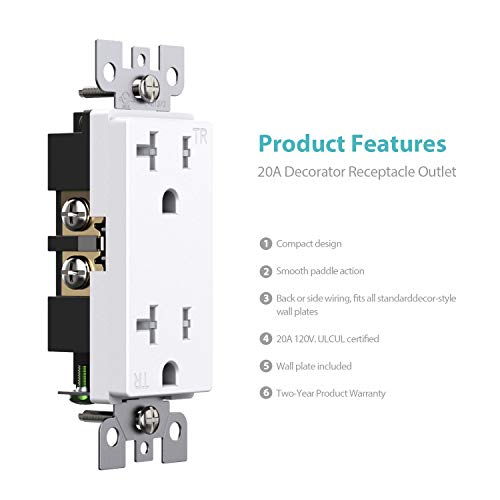 Webang 20-Amp 125V Decorator Wall Outlet, Tamper-Resistant Duplex Receptacle For Residential & Commercial Use, Wall Plate Included, 2-Pole, 3-Wire Self-Grounding, Etl Listed, 10 Pack White #TOP3