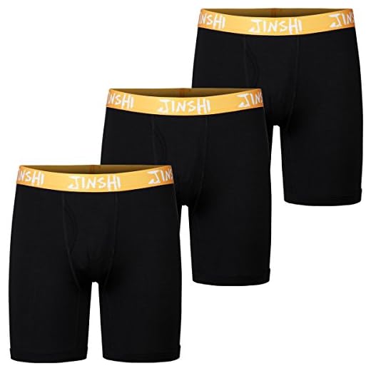 JINSHI Men's 3 Pack Bamboo Trunk Underwear Comfort Ultimate Long Boxer Briefs Solid Black Size L