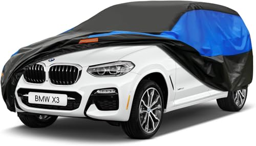 Funda Coche Exterior Gunhyi, Impermeable y Transpirable, Funda a Coche Resistente al Polvo Lluvia los Rasguños, Adecuada para SUV BMW X3, Volvo XC60, Stelvio, RAV4, GLA, Audi Q5 Etc. (460 a 485 cm) YL
