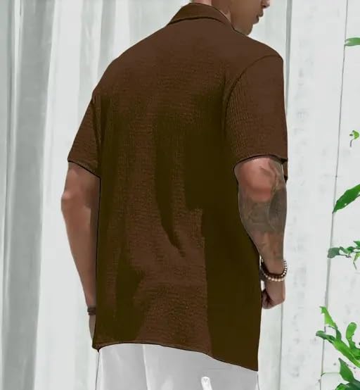Image of COMBRAIDED Men's Slim Fit Half Sleeve Polycotton Casual Shirt - Solid Pattern, Hip Length