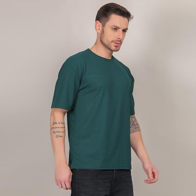 Image of Solid Self Design Oversized Tshirt for Men | Oversize T-Shirts for Men | Men Drop Shoulder Tshirts | Bagy Fit Men Tshirt